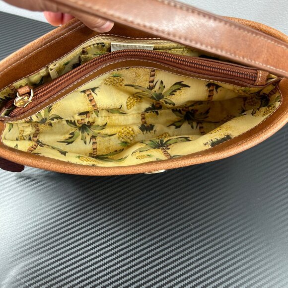 VTG Liz Claiborne Woven Floral Straw Shoulder Bag Leather Trim Pineapple Charm - Picture 7 of 16